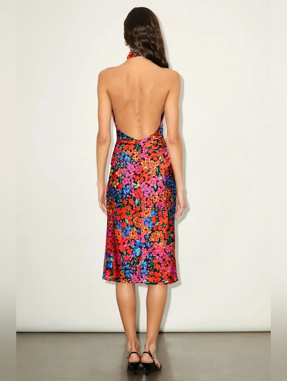 Lulu's Multicolor Floral Halter Midi Dress with High Slit - Picture 4 of 8